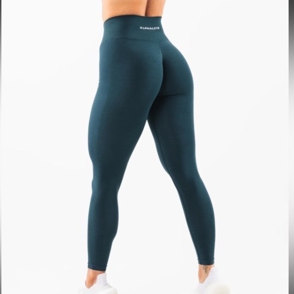 Alphalete Amplify Leggings Teal Green High Waisted Scrunch Seamless Gym Pants